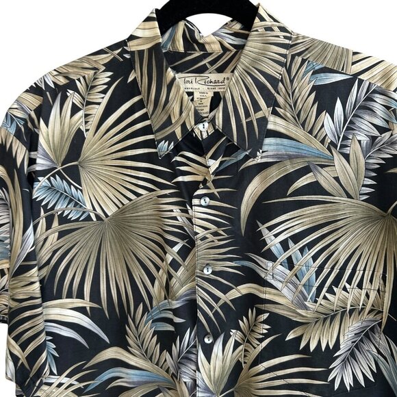 Tori Richard Vintage Hawaiian Black Palm Leaf Print Cotton Lawn Aloha Shirt - Picture 4 of 8